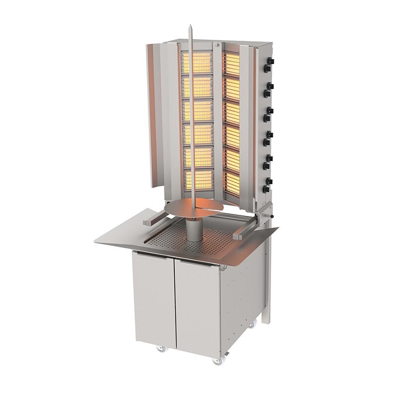 Atalay ADG-12D Alttan Motorlu Duvara Monteli Alt Arabalı Döner Makinesi, 6+2 Radyanlı, Paslanmaz Çelik, LPG'li - Atalay