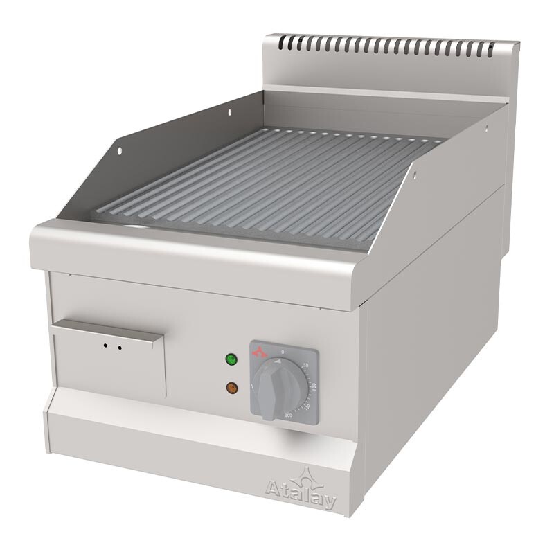 Atalay AEI-473-N 730 Seri Set Üstü Nervürlü Pleyt Izgara, Paslanmaz Çelik, 40x73x30 cm, Elektrikli - Atalay