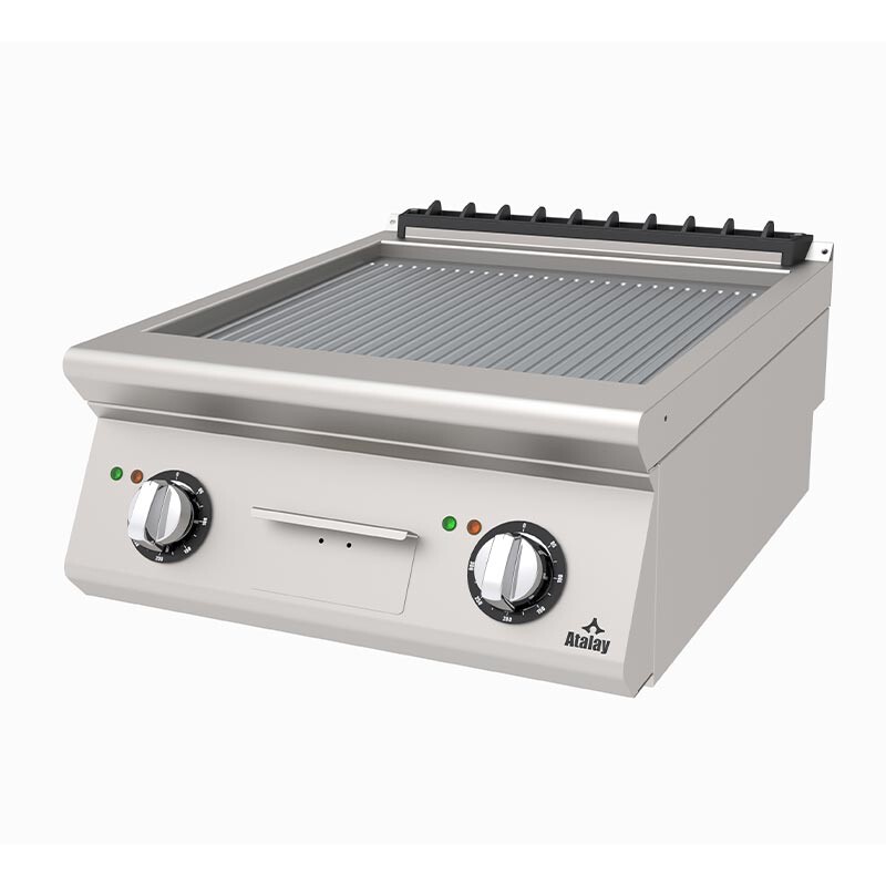 Atalay AEI-673-N 730 Seri Set Üstü Nervürlü Pleyt Izgara, Paslanmaz Çelik, 60x73x30 cm, Elektrikli - Atalay