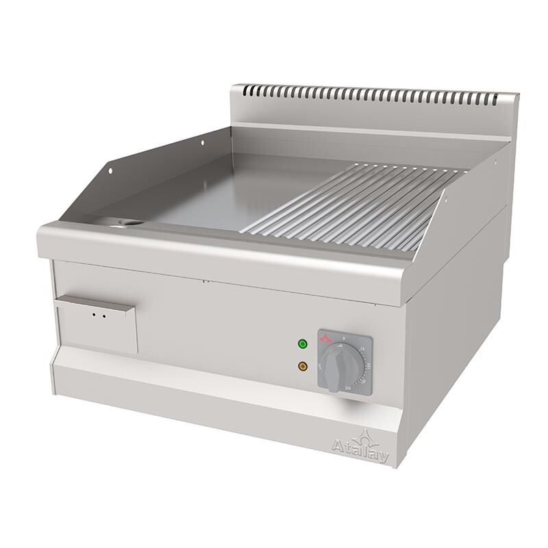 Atalay AEI-673-ND 730 Seri Set Üstü Nervürlü+Düz Izgara, Paslanmaz Çelik, 60x73x30 cm, Krom, Elektrikli - Atalay