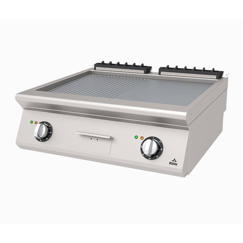 Atalay AEI-873-ND 730 Seri Set Üstü Nervülü+Düz Pleyt Izgara, Paslanmaz Çelik, 80x73x30 cm, Elektrikli - 1