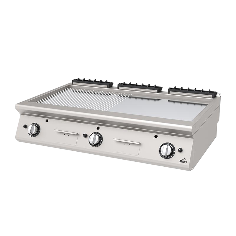 Atalay AGI-1273-N-CR 730 Seri Set Üstü Nervürlü Izgara, Paslanmaz Çelik, 120x73x30 cm, Krom, Doğalgazlı - Atalay