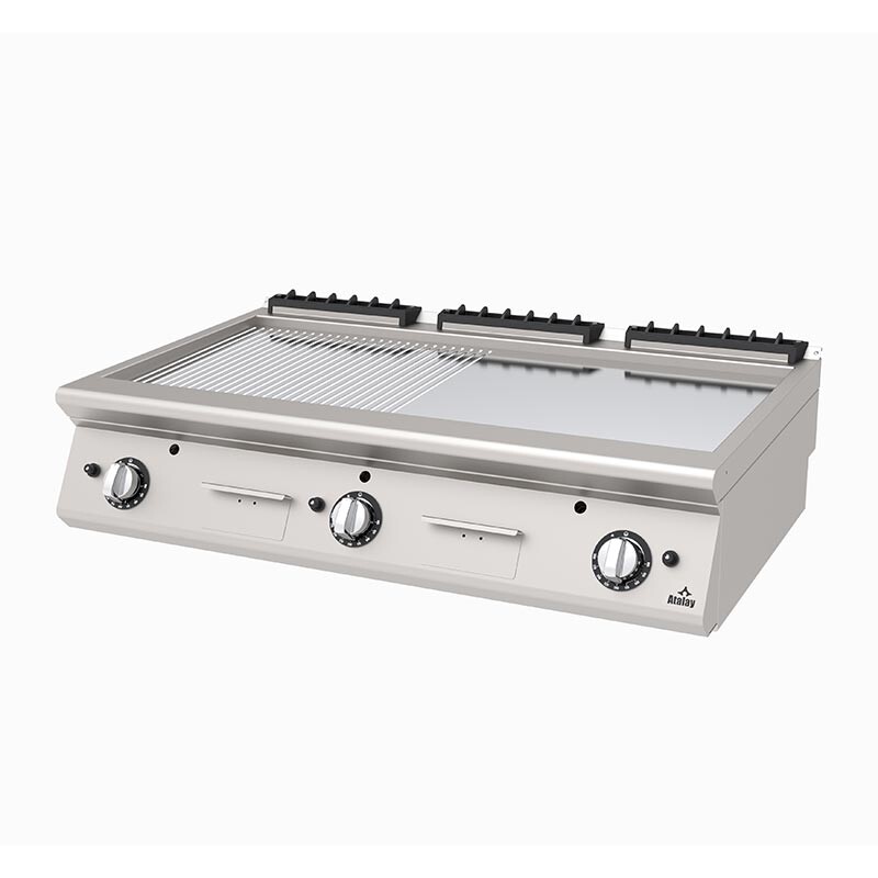 Atalay AGI-1273-N-CR 730 Seri Set Üstü Nervürlü Izgara, Paslanmaz Çelik, 120x73x30 cm, Krom, LPG'li - Atalay