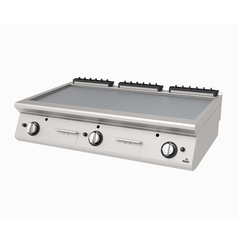 Atalay AGI-1273-ND 730 Seri Set Üstü Nervürlü+Düz Izgara, Paslanmaz Çelik, 120x73x30 cm, Doğalgazlı - Atalay