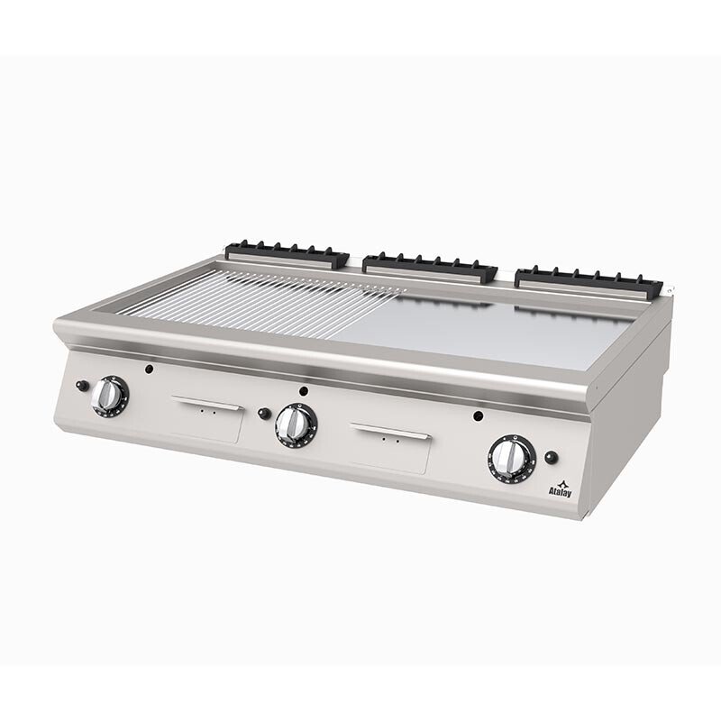 Atalay AGI-1273-ND-CR 730 Seri Set Üstü Nervürlü+Düz Izgara, Paslanmaz Çelik, 120x73x30 cm, Krom, Doğalgazlı - Atalay