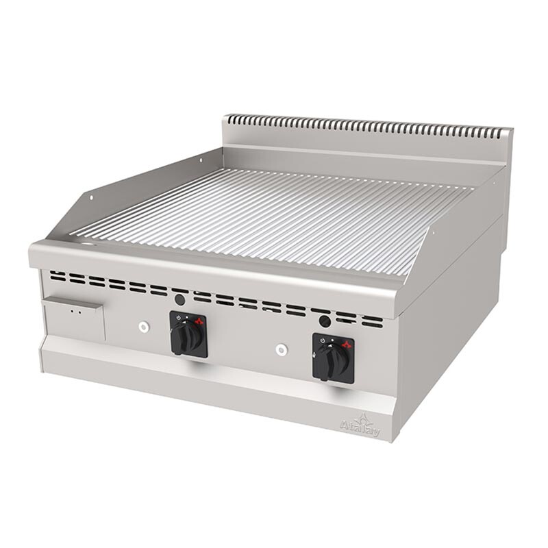 Atalay AGI-890NSCR 900 Seri Setüstü Nervürlü Pleyt Izgara, Paslanmaz Çelik, 80x90 cm, Krom Yüzeyli, LPG'li - Atalay