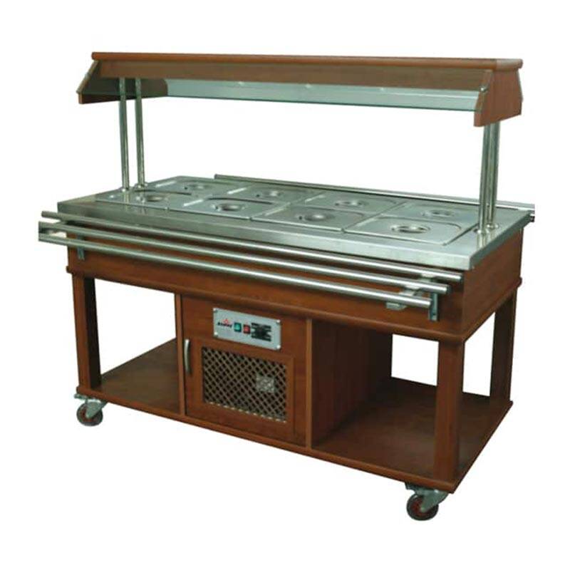 Atalay ASSB-04 Ahşap Kaplamalı Orta Tip Saladbar, GN 1/1x4 Kapasiteli, Paslanmaz Çelik, Elektrikli - 1