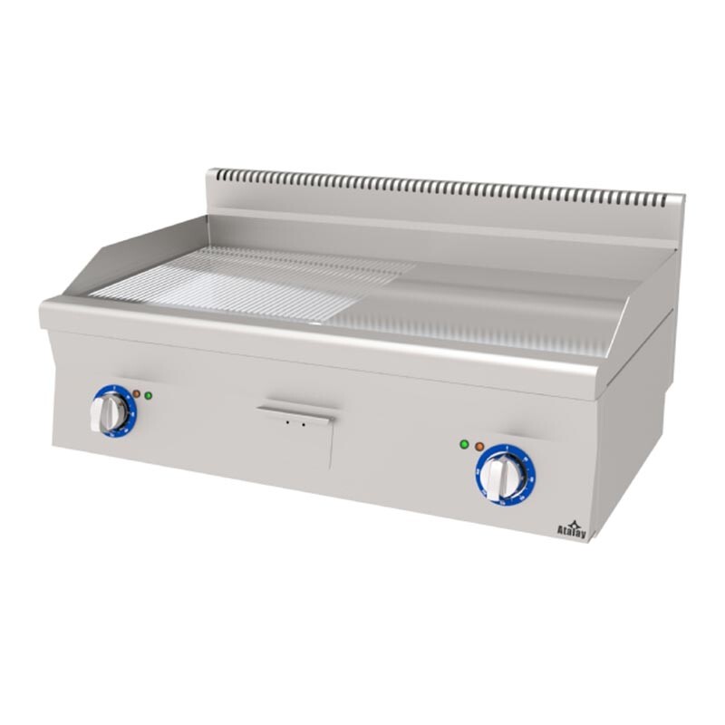 Atalay EAEI-1060NDCR 600 Seri Düz + Nervürlü Pleyt Izgara, Paslanmaz Çelik, 100x60 cm, Krom Yüzey, Elektrikli - Atalay