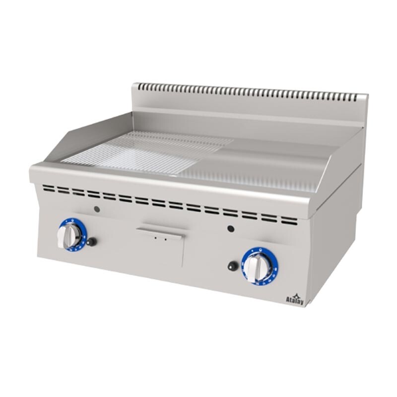 Atalay EAGI-860NDCR 600 Seri Düz + Nervürlü Pleyt Izgara, Paslanmaz Çelik, 80x60 cm, Krom Yüzeyli, LPG'li - Atalay