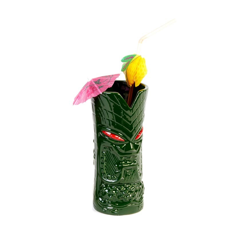 Biradlı GR-20221 Seramik Tiki Mug Kokteyl Bardağı, 350 cc, 8x17 cm, Yeşil - Biradlı