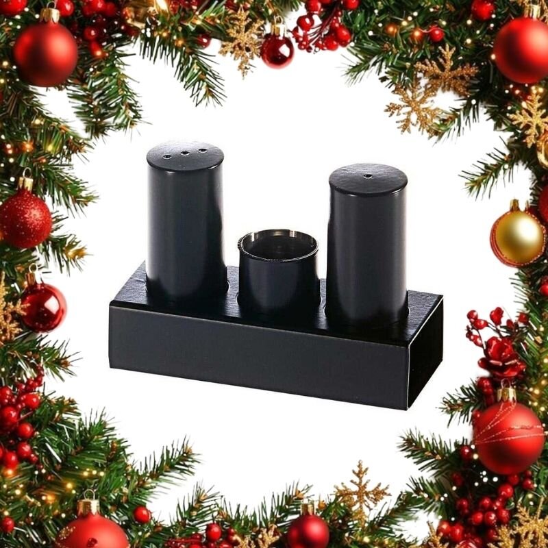 Biradlı GRV-103 Kalın Yuvarlak Tuzluk Takımı, 3'lü, Siyah - 1