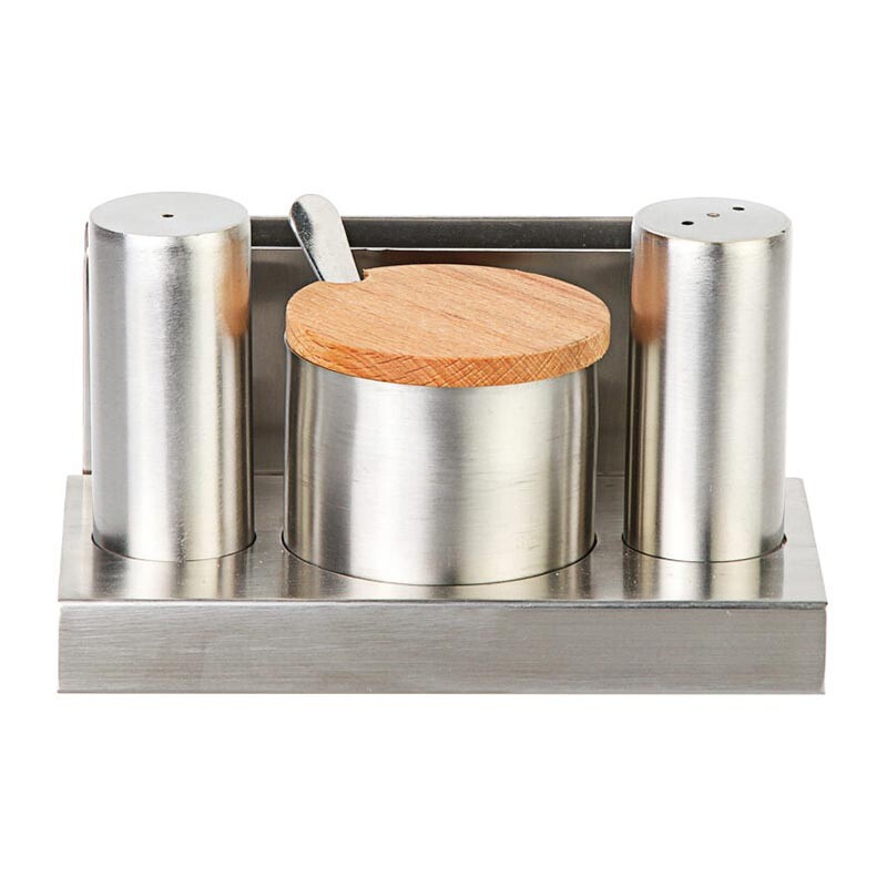 Biradlı GRV-113 Kapaklı Yuvarlak Parlak Tuzluk Şekerlik Takımı, 3 Parça - Biradlı