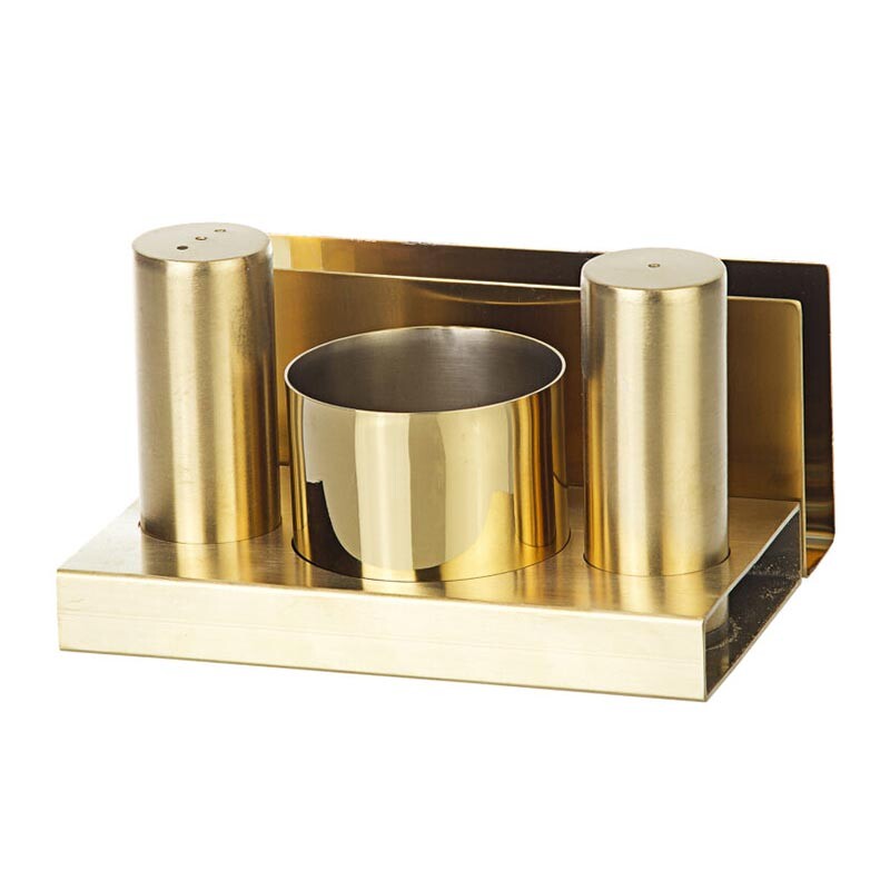 Biradlı GRV-113 Yuvarlak Parlak Tuzluk Şekerlik Takımı, 3'lü, Altın - Biradlı