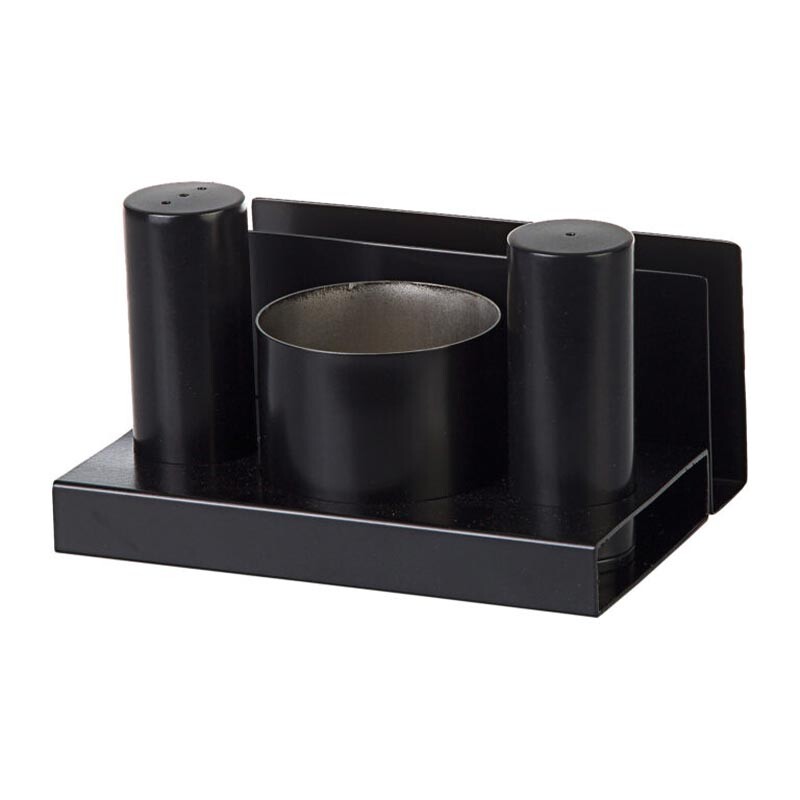 Biradlı GRV-113 Yuvarlak Parlak Tuzluk Şekerlik Takımı, 3'lü, Siyah - Biradlı