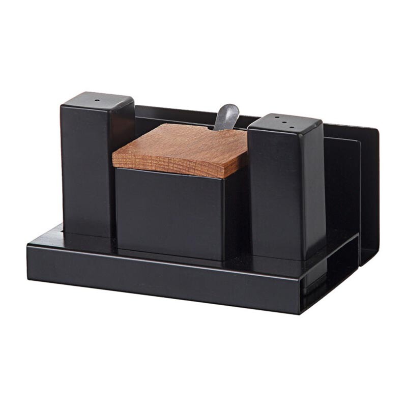 Biradlı GRV-114 Kapaklı Kare Parlak Tuzluk Şekerlik Takımı, 3'lü, Siyah - Biradlı