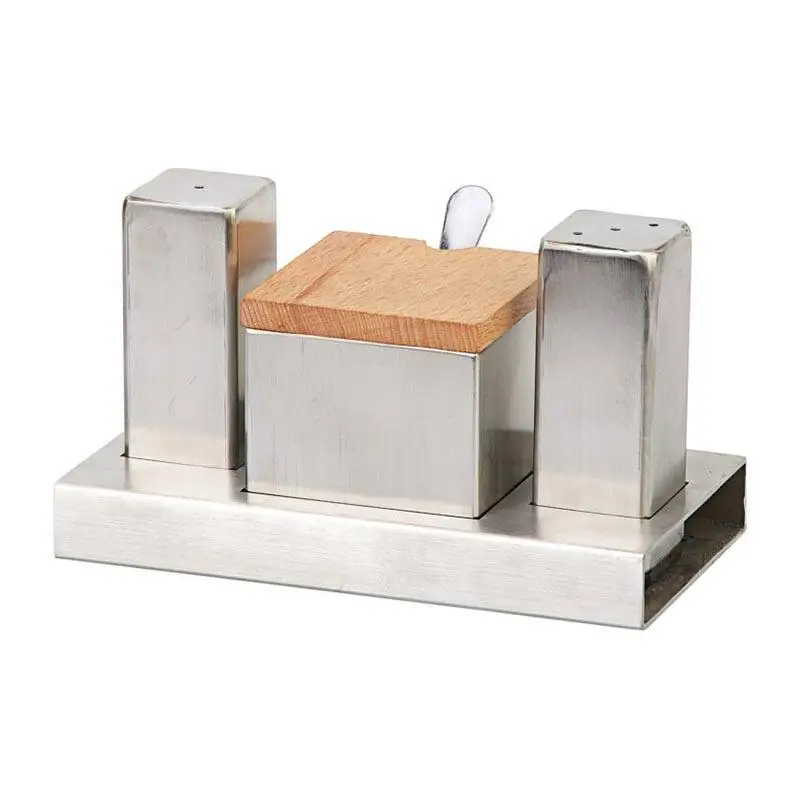 Biradlı GRV-114 Kapaklı Kare Tuzluk Şekerlik Takımı, 3'lü - 1