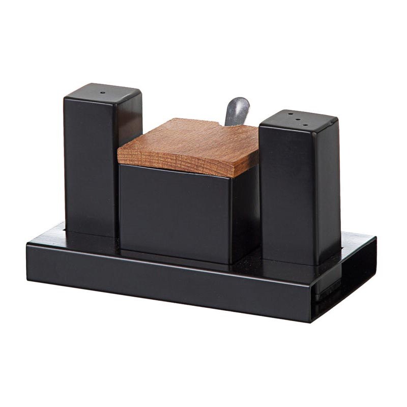 Biradlı GRV-114 Kapaklı Kare Tuzluk Şekerlik Takımı, 3'lü, Siyah - Biradlı