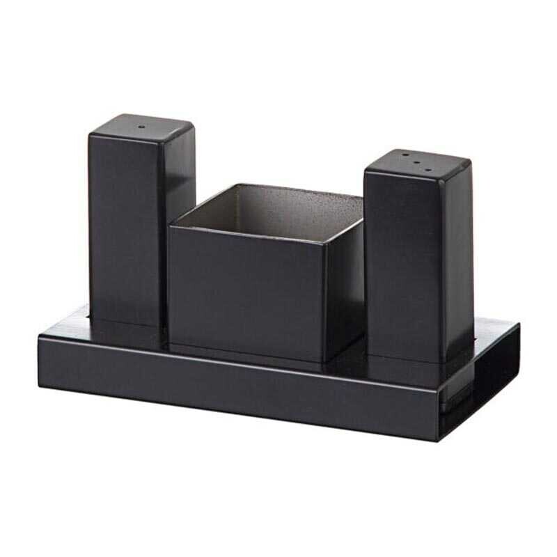 Biradlı GRV-114 Kare Tuzluk Şekerlik Takımı, 3'lü, Siyah - Biradlı