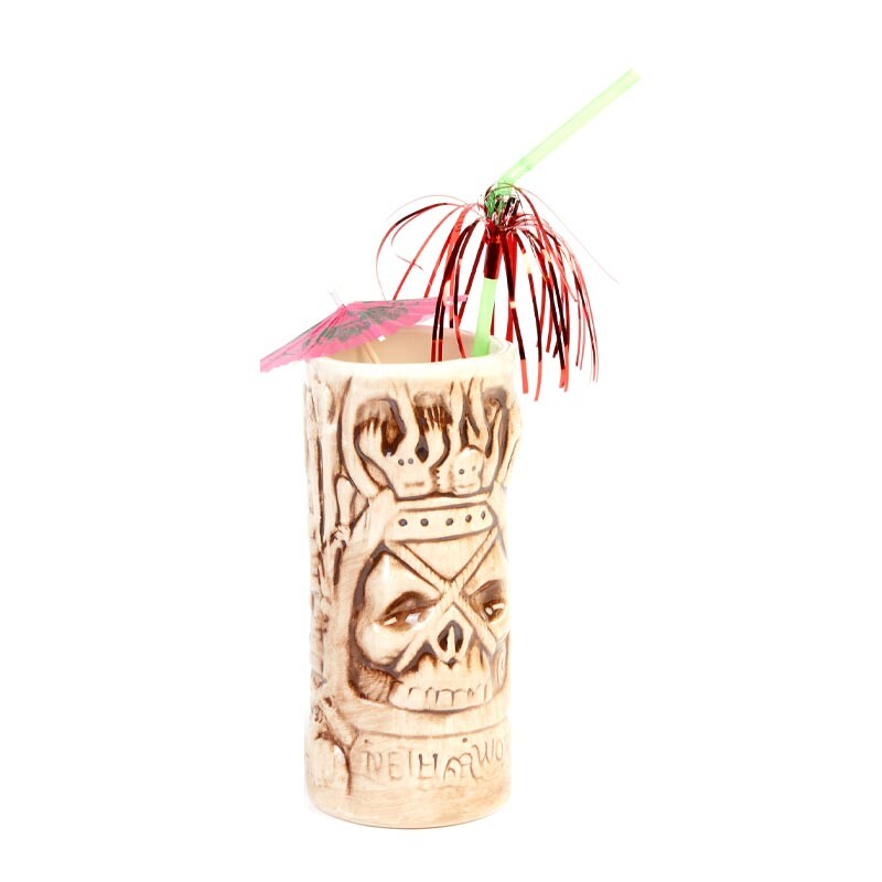 Biradlı GRV-20203 Seramik Tiki Mug Kokteyl Bardağı, 380 cc, 8x17 cm, Beyaz - Biradlı