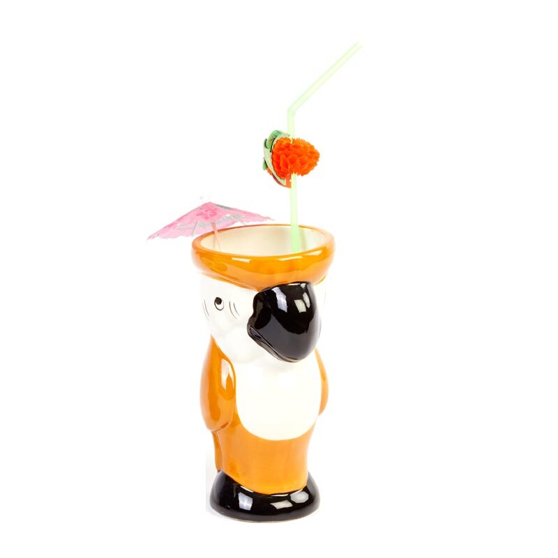 Biradlı GRV-20205 Papağan Seramik Tiki Mug Kokteyl Bardağı, 400 cc, Sarı - Biradlı