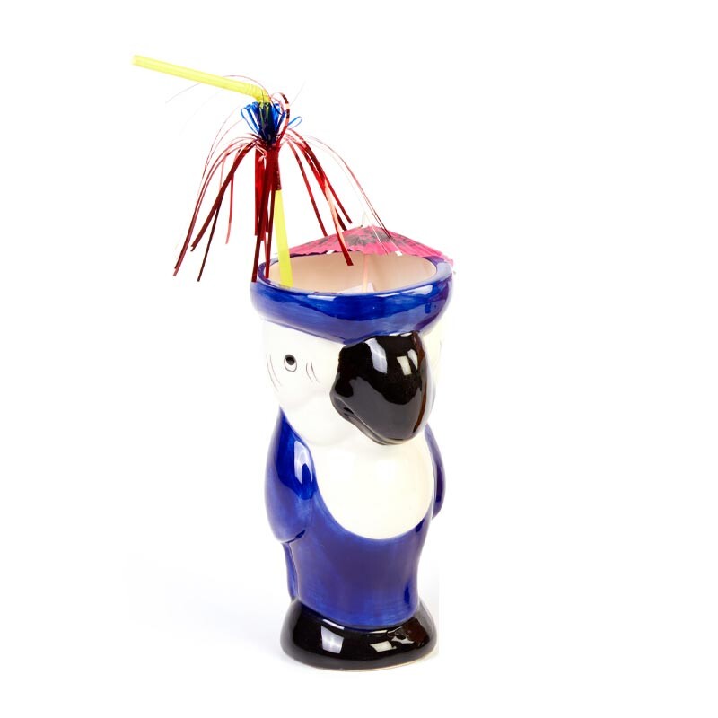 Biradlı GRV-20205 Papağan Seramik Tiki Mug Kokteyl Bardağı, 400 cc, Mavi - Biradlı