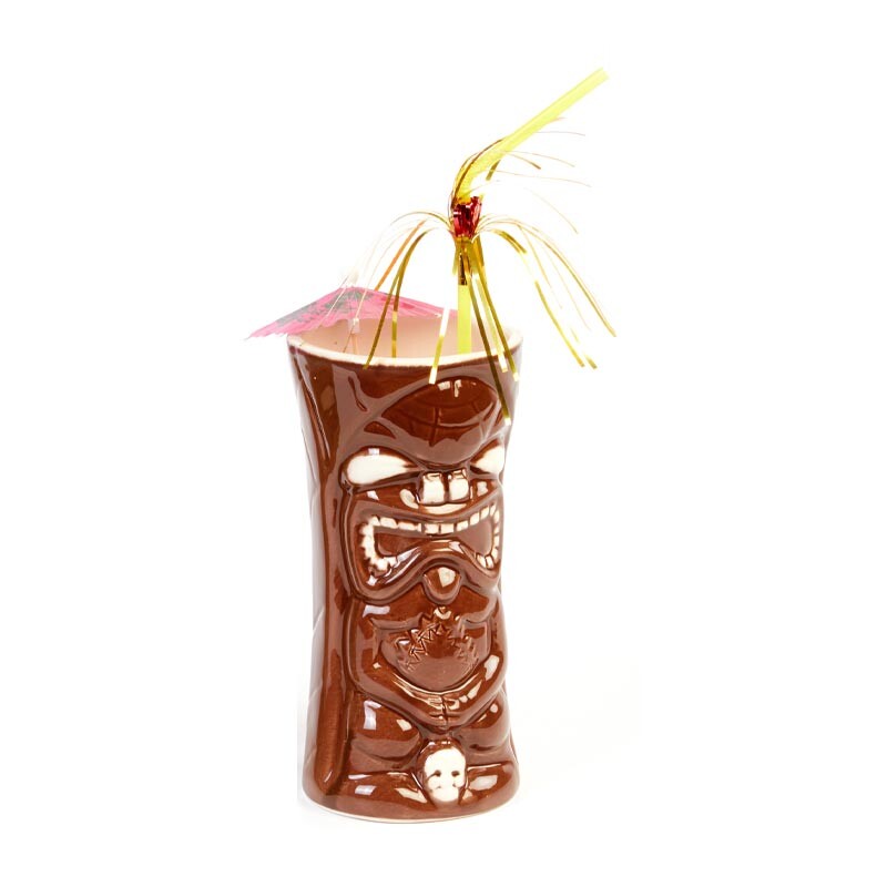 Biradlı GRV-20212 Seramik Tiki Mug Kokteyl Bardağı, 440 cc, 8x17 cm, Kahverengi - Biradlı