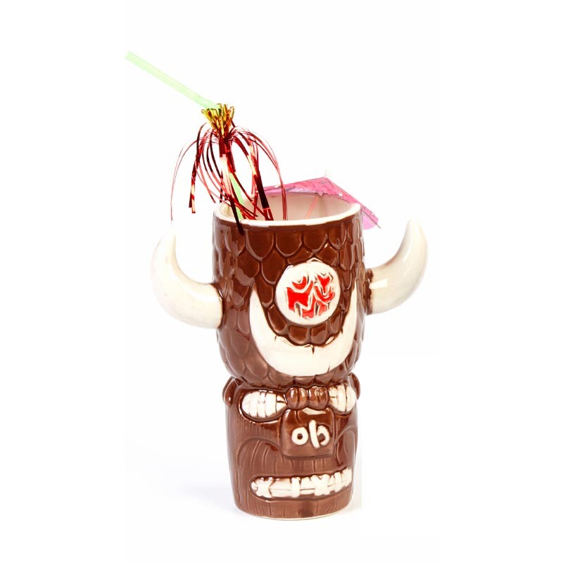 Biradlı GRV-20215 Seramik Tiki Mug Kokteyl Bardağı, 610 cc, 8x18 cm, Kahverengi - Biradlı