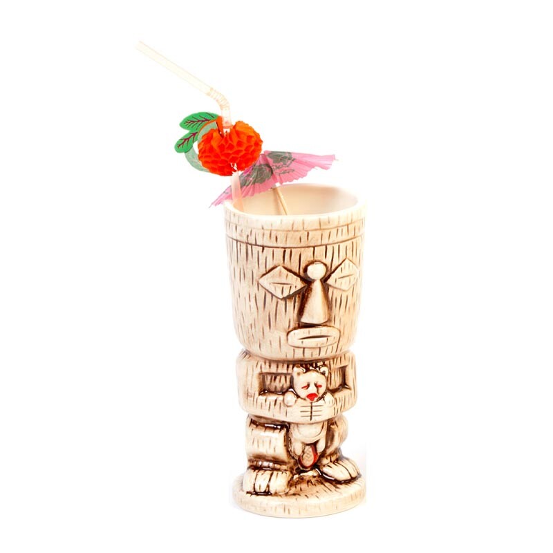 Biradlı GRV-20216 Seramik Tiki Mug Kokteyl Bardağı, 310 cc, 8x18 cm, Kahverengi - Biradlı