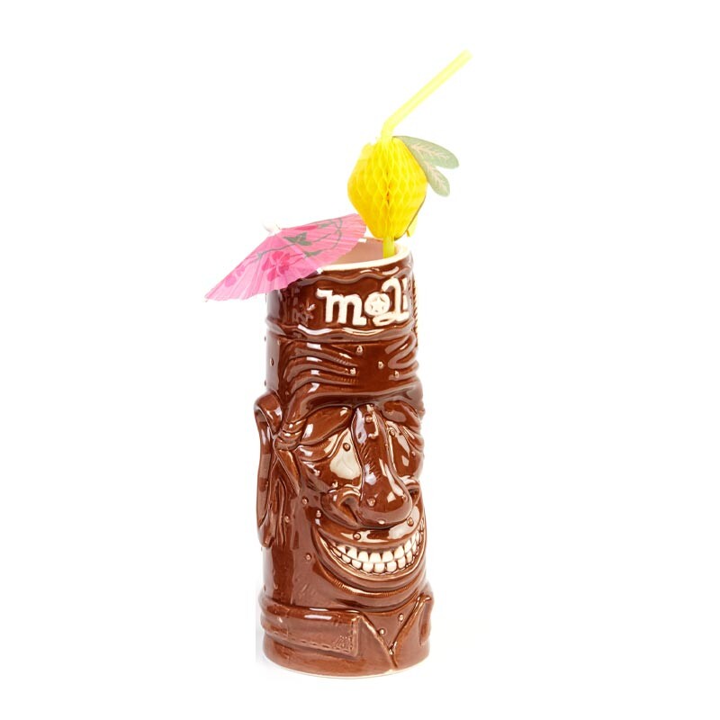 Biradlı GRV-20218 Seramik Tiki Mug Kokteyl Bardağı, 430 cc, 8x18 cm, Kahverengi - Biradlı