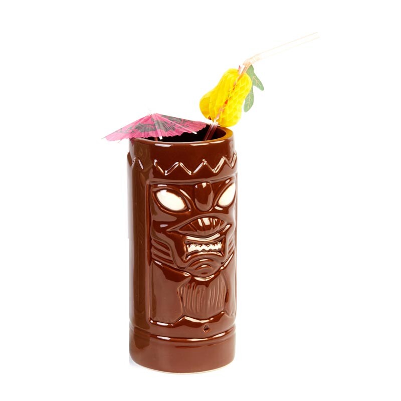 Biradlı GRV-20220 Seramik Tiki Mug Kokteyl Bardağı, 650 cc, 8x18 cm, Kahverengi - Biradlı