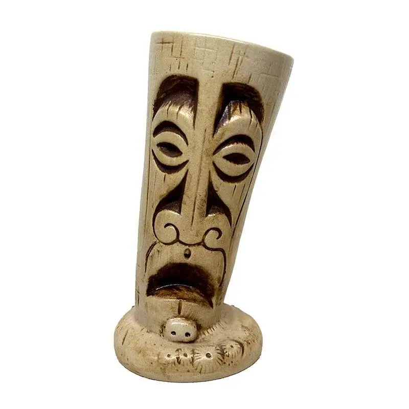 Biradlı GRV-20228 Seramik Tiki Kokteyl Bardağı, 7.5x19 cm, 400 cc, Krem - 1