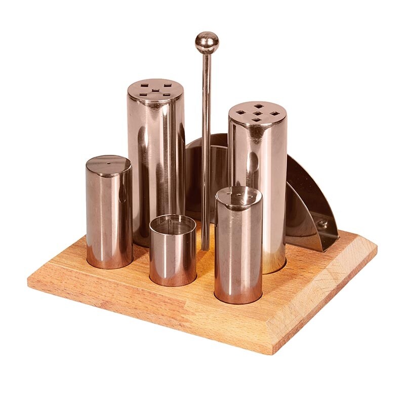 Biradlı GRV-257 Yuvarlak Tuzluk ve Baharatlık Takımı, 6’lı, Bakır - Biradlı