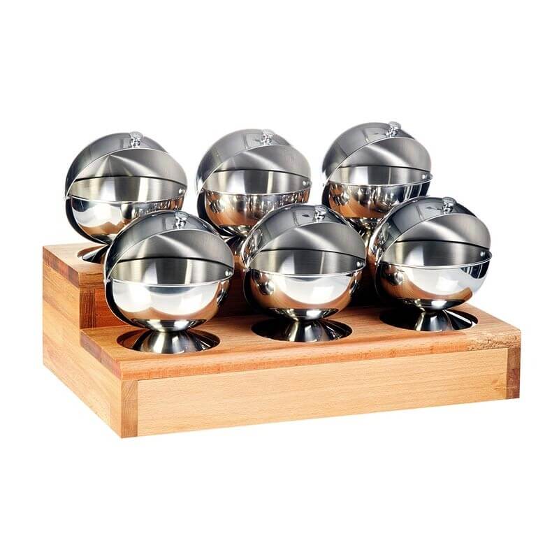 Biradlı GRV-323 Ahşap Standlı Küre Baharatlık Takımı, 6'lı, 45x30 cm - Biradlı