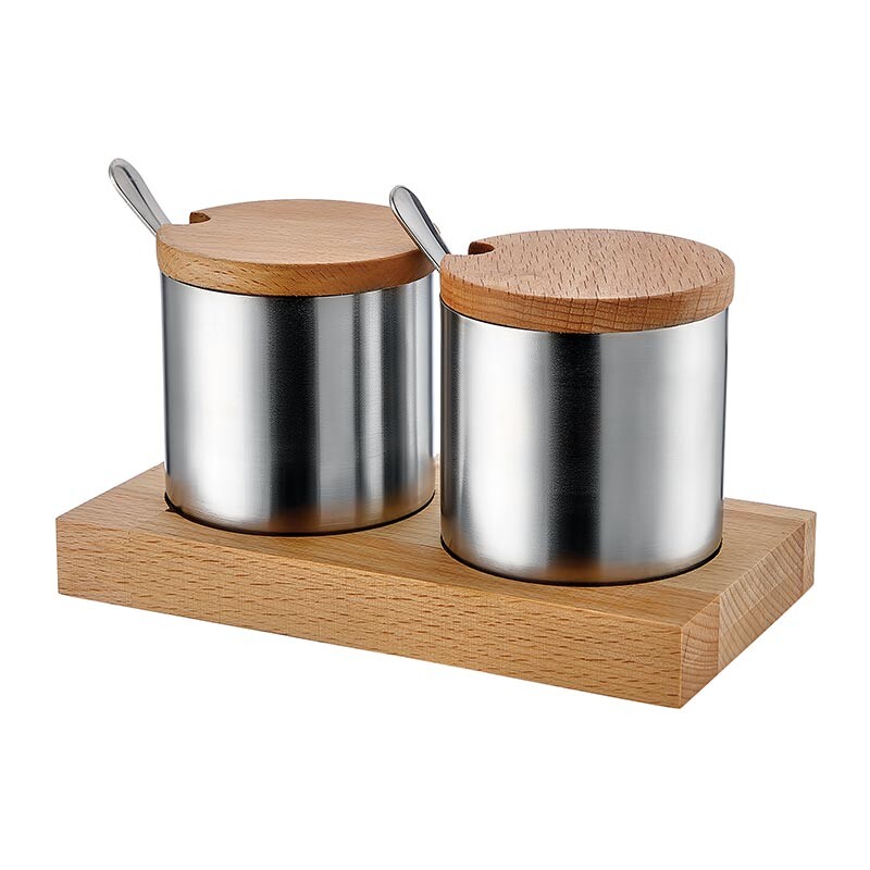 Biradlı GRV-41 Ahşap Standlı Mat Baharatlık Takımı, 2'li - Biradlı