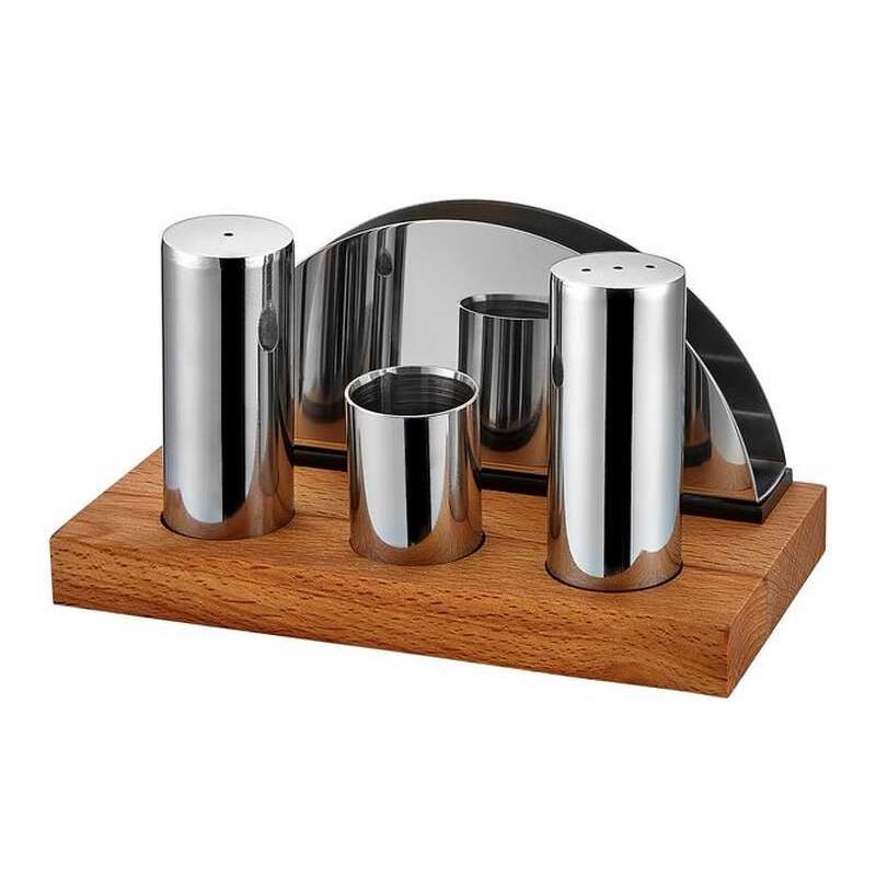 Biradlı GRV-50 Ahşap Standlı Tuzluk Peçetelik Takımı,4'lü - Biradlı