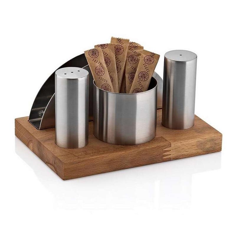 Biradlı GRV-65 Ahşap Standlı Tuzluk Takımı, 4'lü - Biradlı