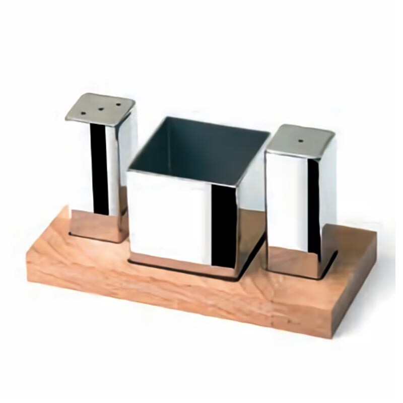 Biradlı GRV-87 Ahşap Standlı Kare Tuzluk Şekerlik Takımı, 3'lü - Biradlı