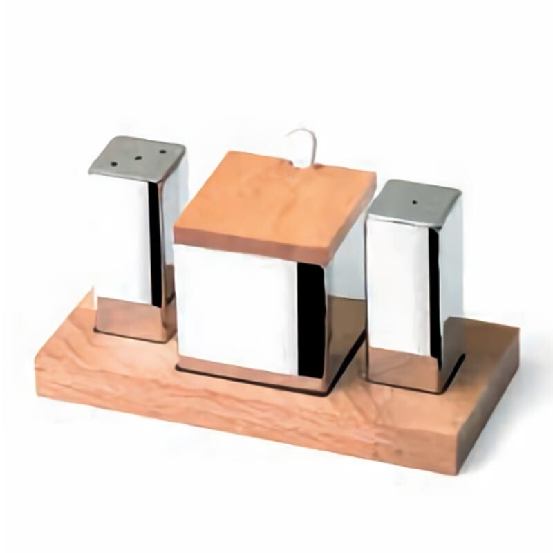 Biradlı GRV-91 Ahşap Standlı Kare Tuzluk Baharatlık Takımı, 3'lü - Biradlı