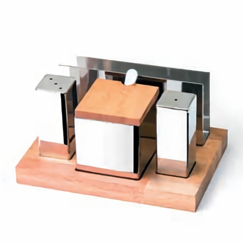 Biradlı GRV-93 Ahşap Standlı Parlak Tuzluk Peçetelik Takımı, 4'lü - Biradlı