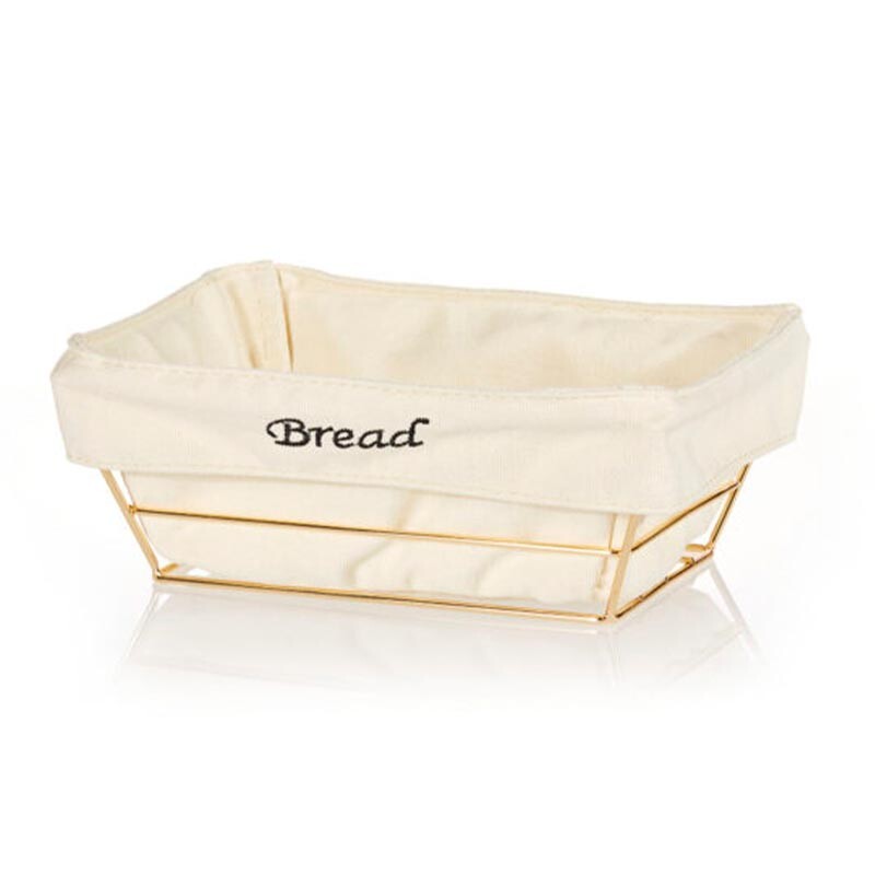 Biradlı HW182B Dikdörtgen Bezli Ekmek Sepeti, 22x16 cm, Altın - Biradlı