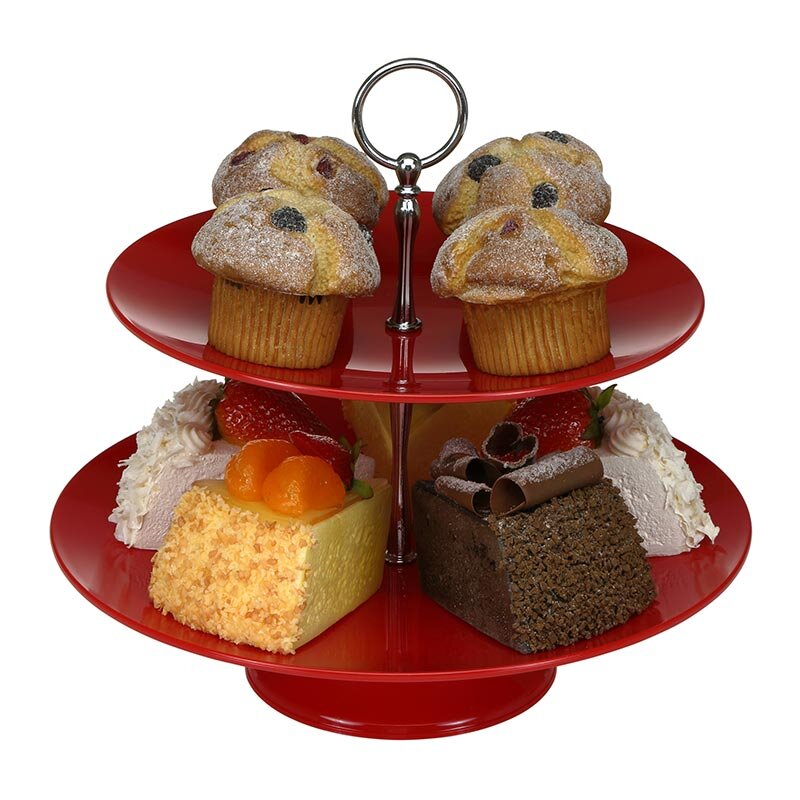 Bora Plastik 2 Katlı Teşhir Tepsisi, Yuvarlak 25x30 cm, Kırmızı - Bora Plastik