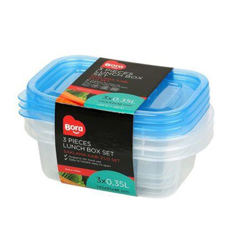 Bora Plastik 3'lü Saklama Kabı, 350 ml, Şeffaf Gövde - Bora Plastik