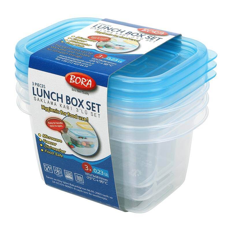 Bora Plastik 3'lü Saklama Kabı, Dikdörtgen, Derin, 230 ml - 1