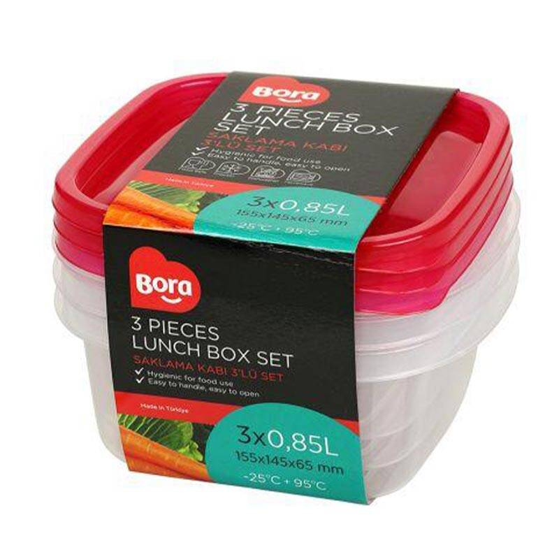 Bora Plastik 3'lü Saklama Kabı, Yuvarlak, 850 ml, Şeffaf Gövde - 1