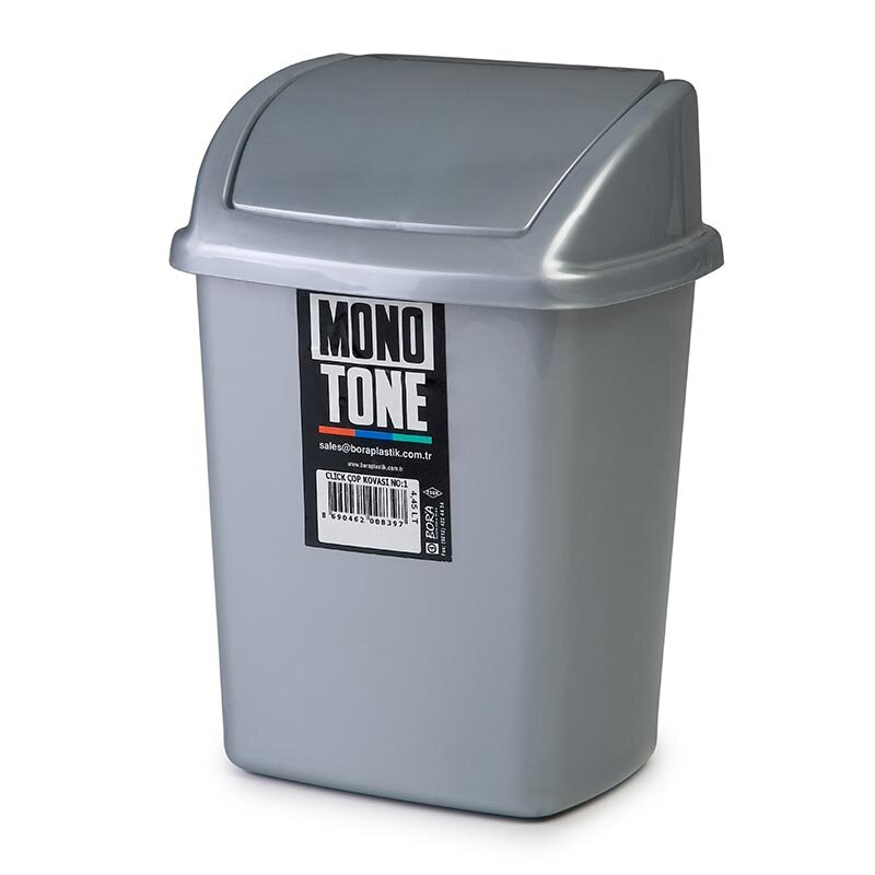 Bora Plastik Çöp Kovası No: 1, 4.45 Lt, Sallanır Kapaklı, Gri - Bora Plastik