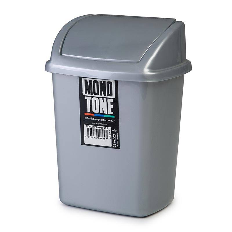 Bora Plastik Çöp Kovası No: 1, 4.45 Lt, Sallanır Kapaklı, Gri - 1
