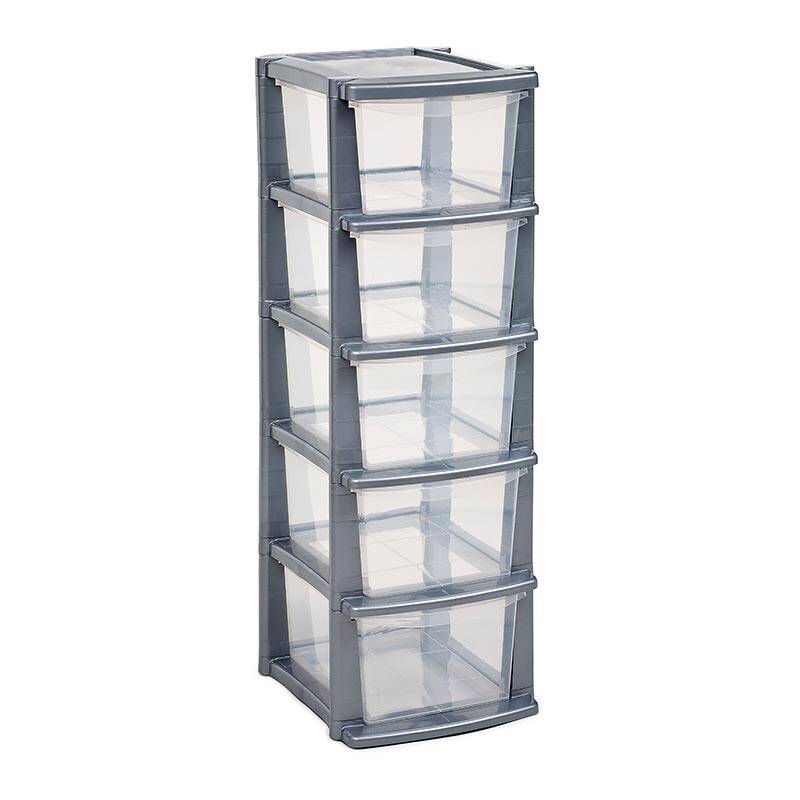 Bora Plastik Düzenleyici, 5 Çekmeceli, 96 cm, Gri- Şeffaf - 1