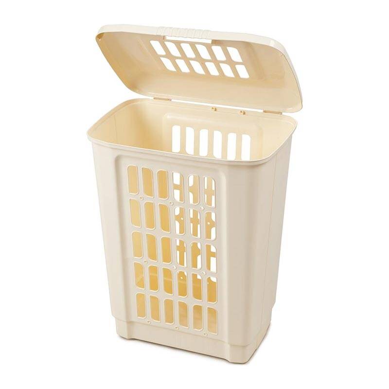 Bora Plastik Kapaklı Delikli Kirli Çamaşır Sepeti, 41 Lt, Krem - 1