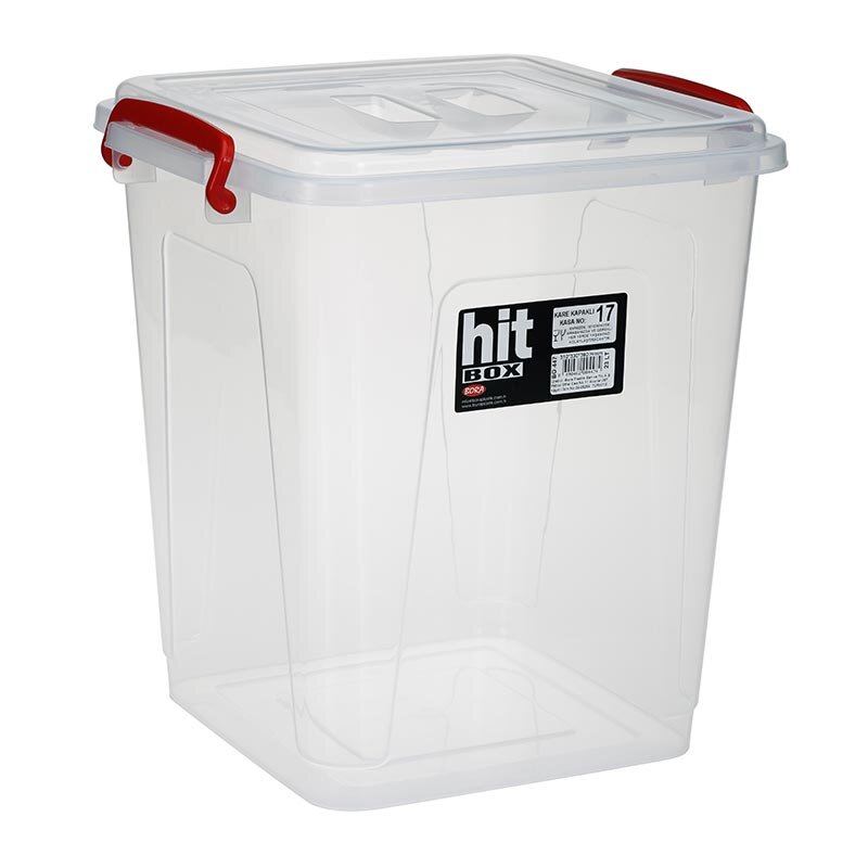Bora Plastik Kapaklı Kare Saklama Kabı , No: 17, 23 Lt, 310x330x360 mm - Bora Plastik
