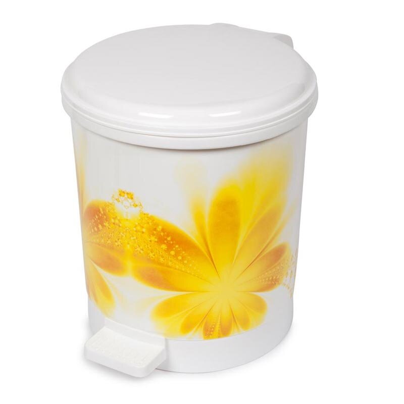 Bora Plastik Kapaklı Pedallı Çöp Kovası, Çiçek Desenli, No: 1, 6 Lt. - Bora Plastik